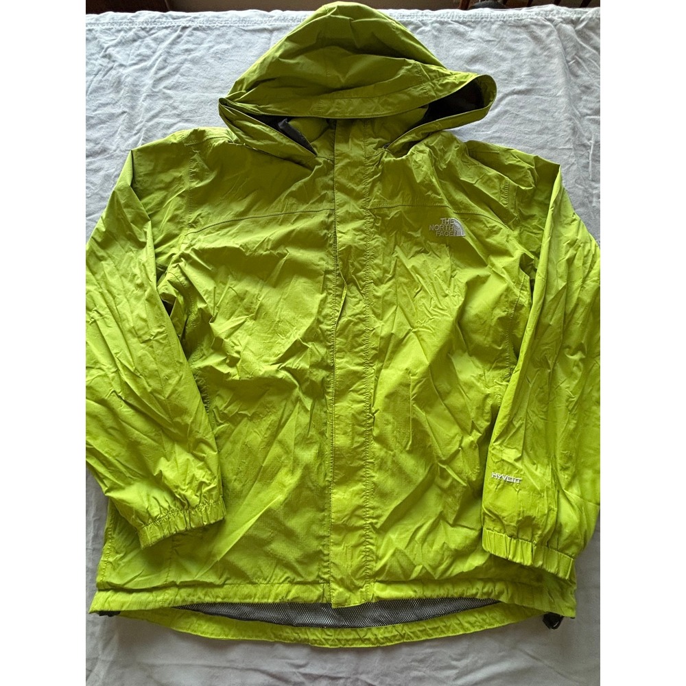 The North Face HyVent Rain Jacket Mens Large Lime Green Hooded Full Zip Shell